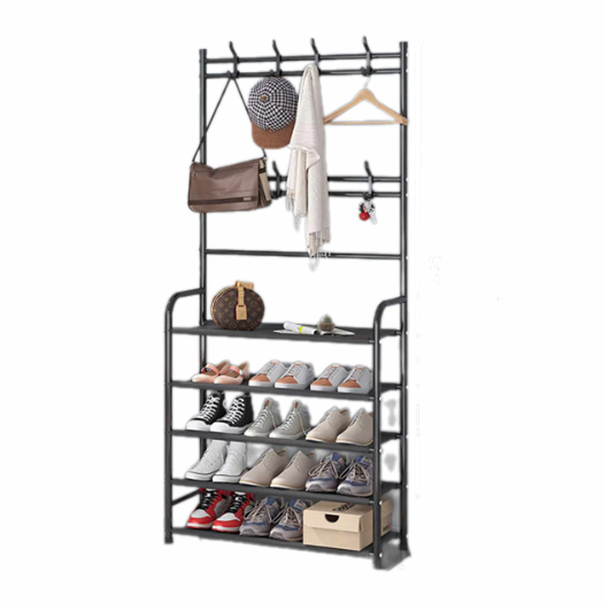 منظم أحذية متعدد الوظائف، رف معاطف/قبعات - أسود