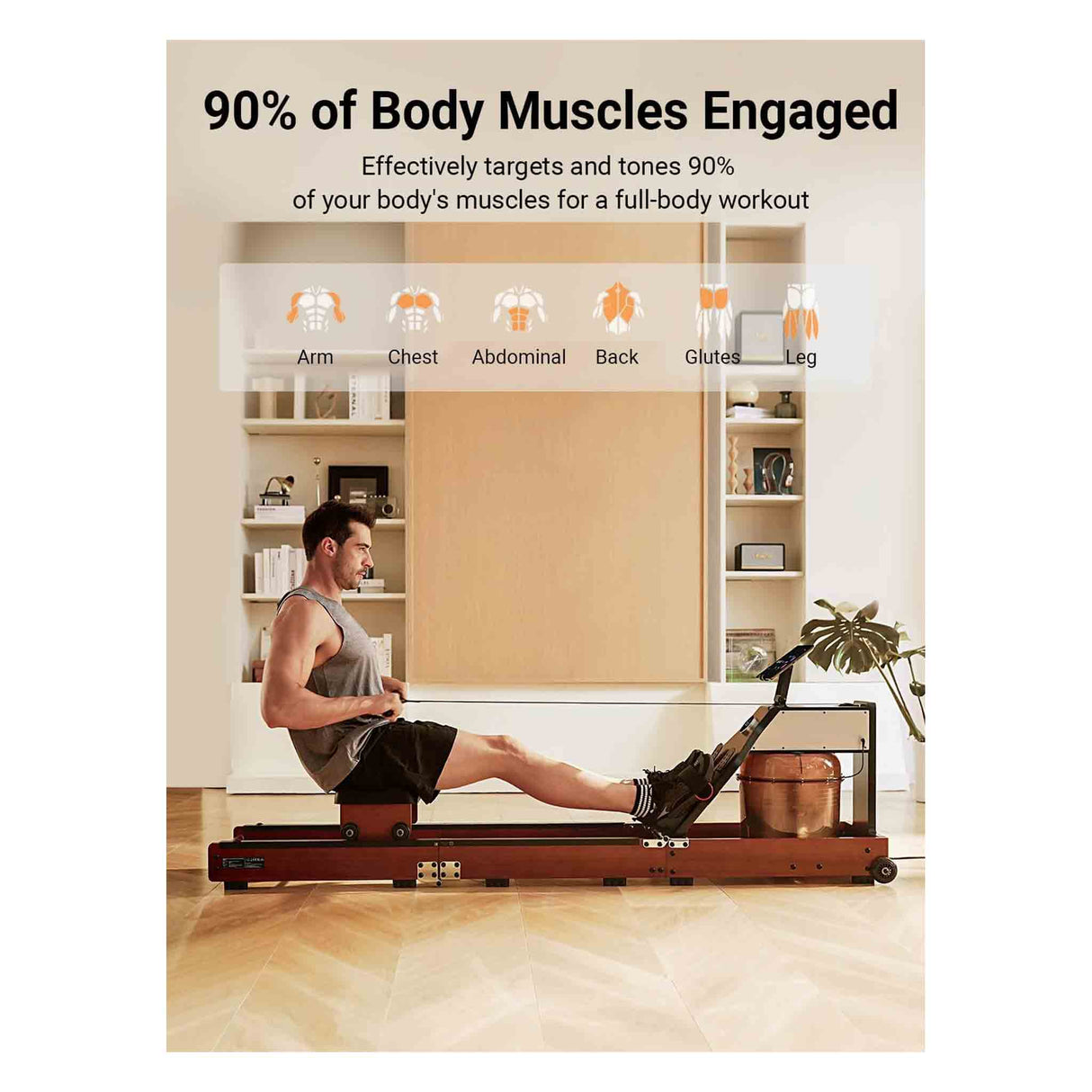 KingSmith Water Rowing Machine With Tri-Fold Patent. Water & Magnetic resistance 2 in 1 - WM10 - Walnut Color - Zayoom