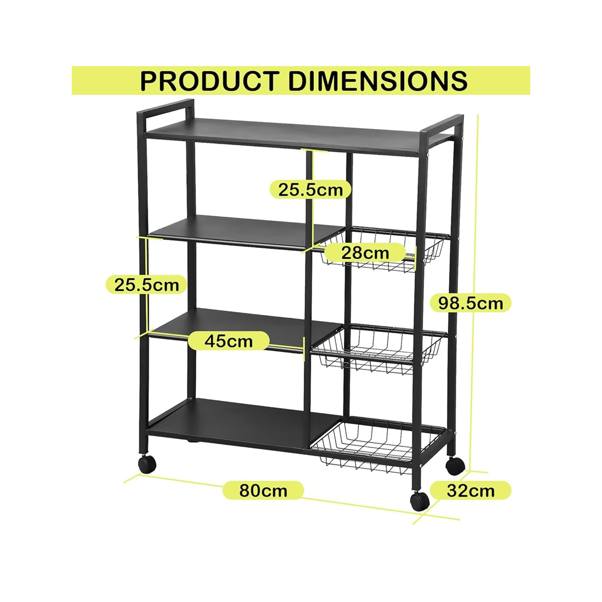 منظم رف للمطبخ مزوّد بعجلات و مقاوم للماء والصدأ