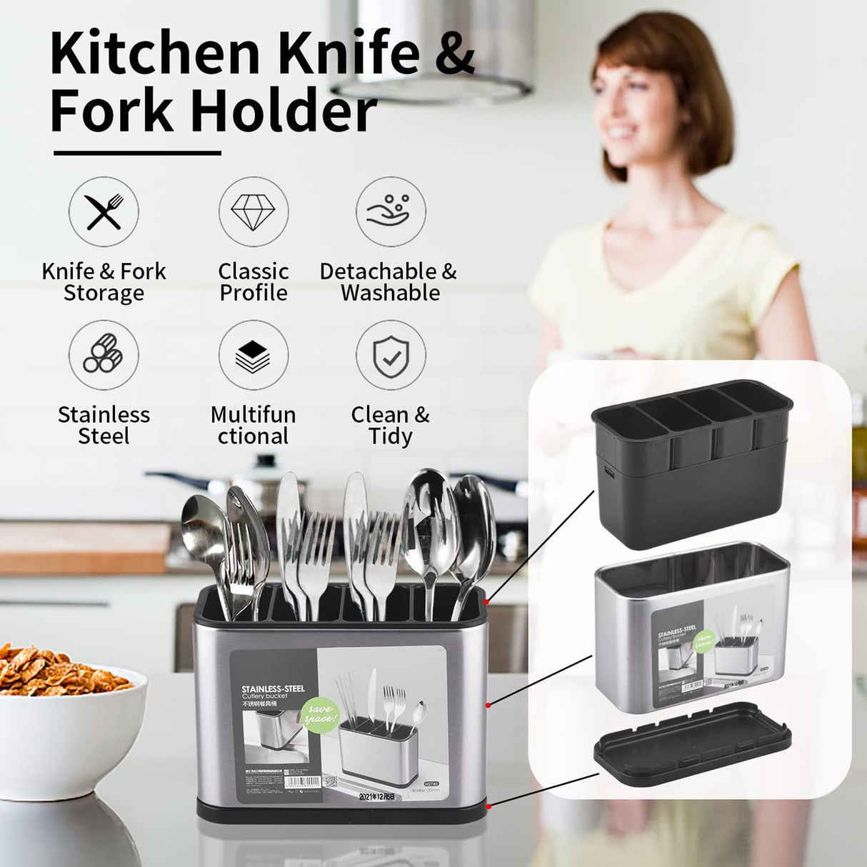 Stainless-Steel Cutlery Bucket