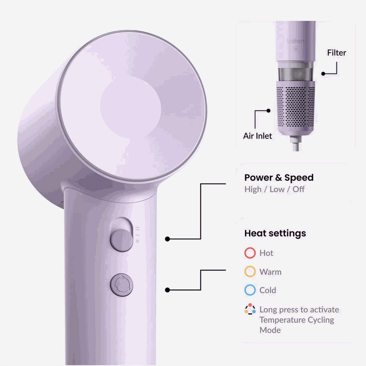 Laifen SE High speed hair dryer 1400W - Purple - Zayoom