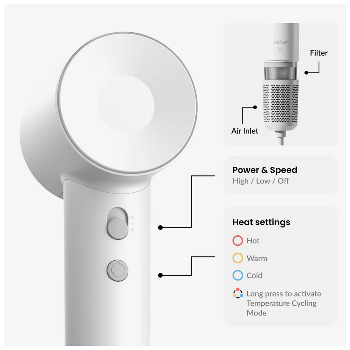 Laifen SE High speed hair dryer 1400W - White - Zayoom