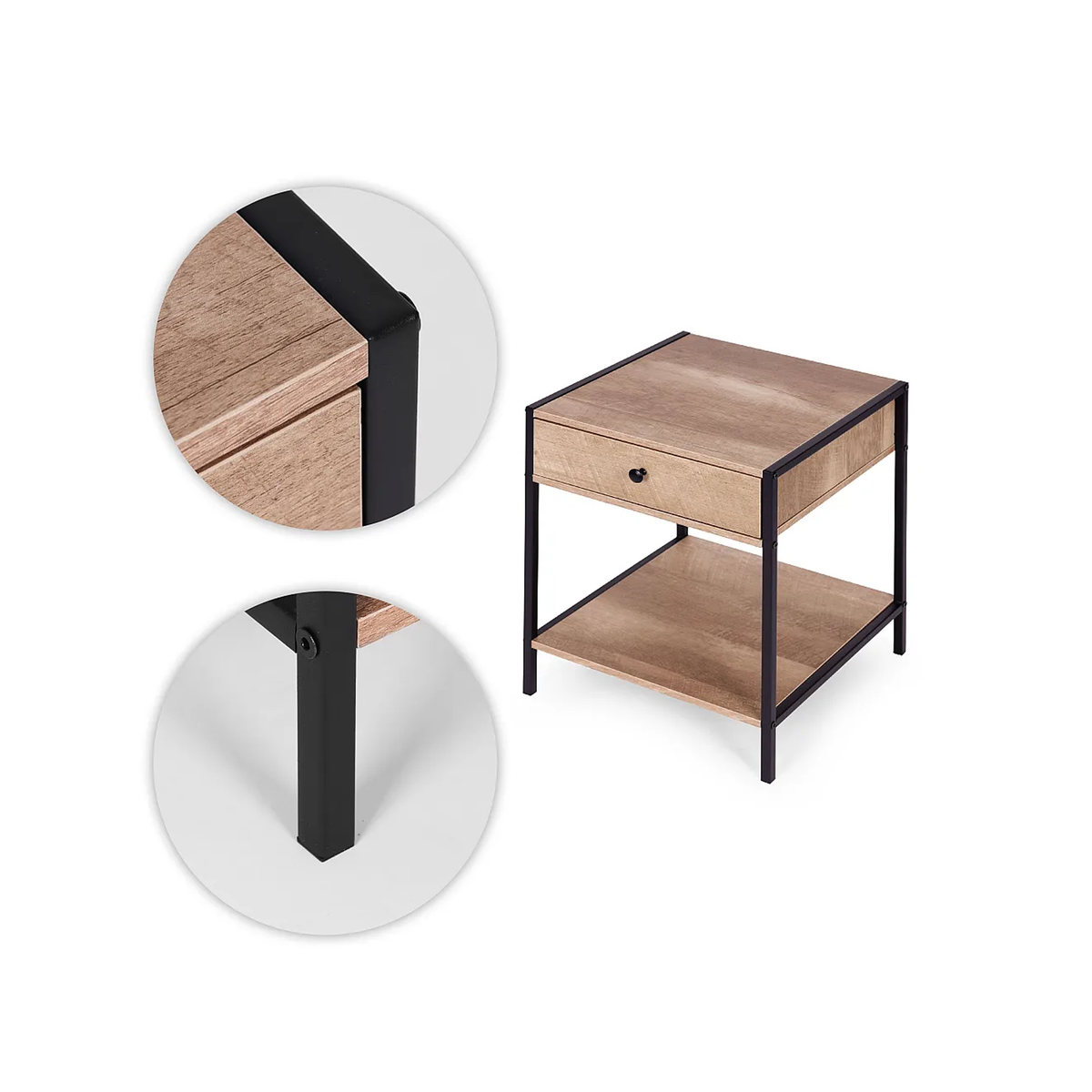 Loft Modern Nightstand With Drawer & Open Shelf