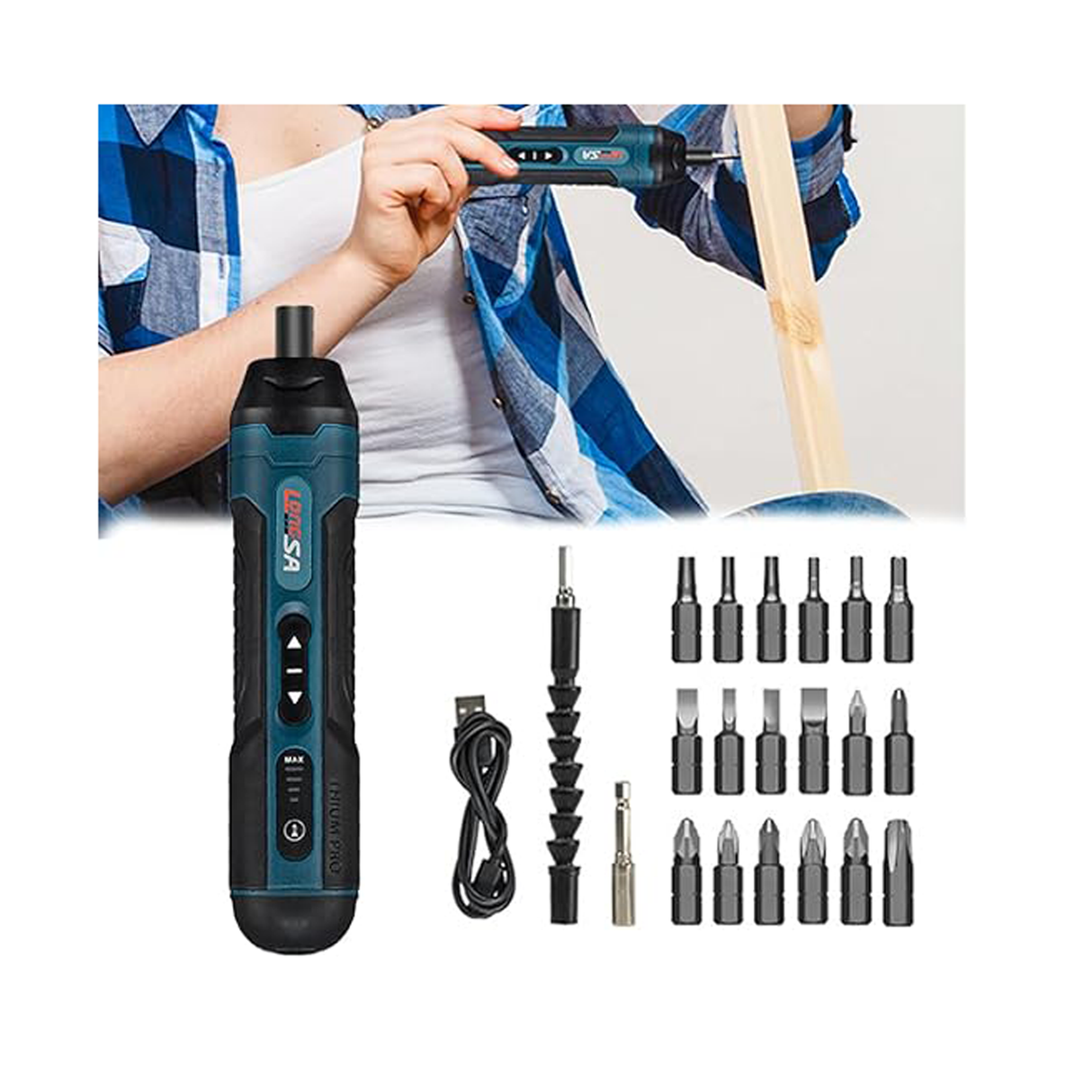 لونغسا 36 في 1 طقم مفك قابل لإعادة الشحن مع البطارية 3 مؤشرات عزم دوران ليد الكتابة بسرعة وحقيبة حمل