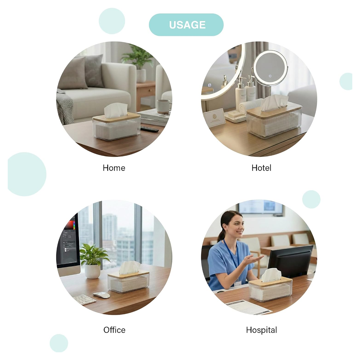 Vetra Acrylic Tissue Box Holder with Bamboo Lid - K2851