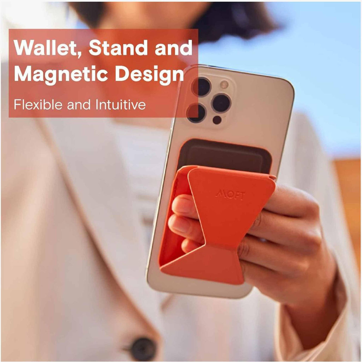 MOFT Snap-On iPhone Stand & Wallet - Orange - Zayoom