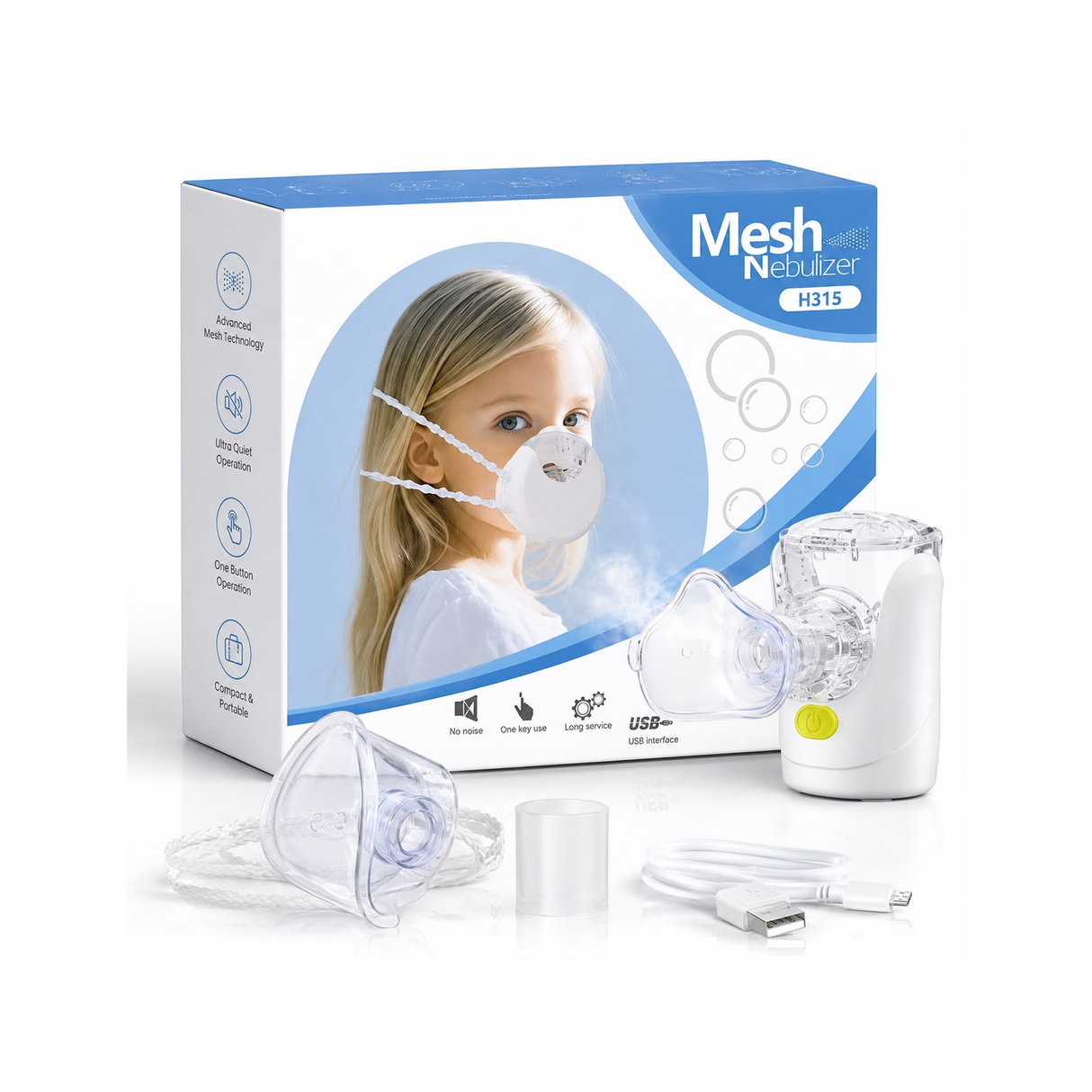 Mesh Nebulizer H315 – Portable USB Rechargeable Nebulizer for Adults & Children