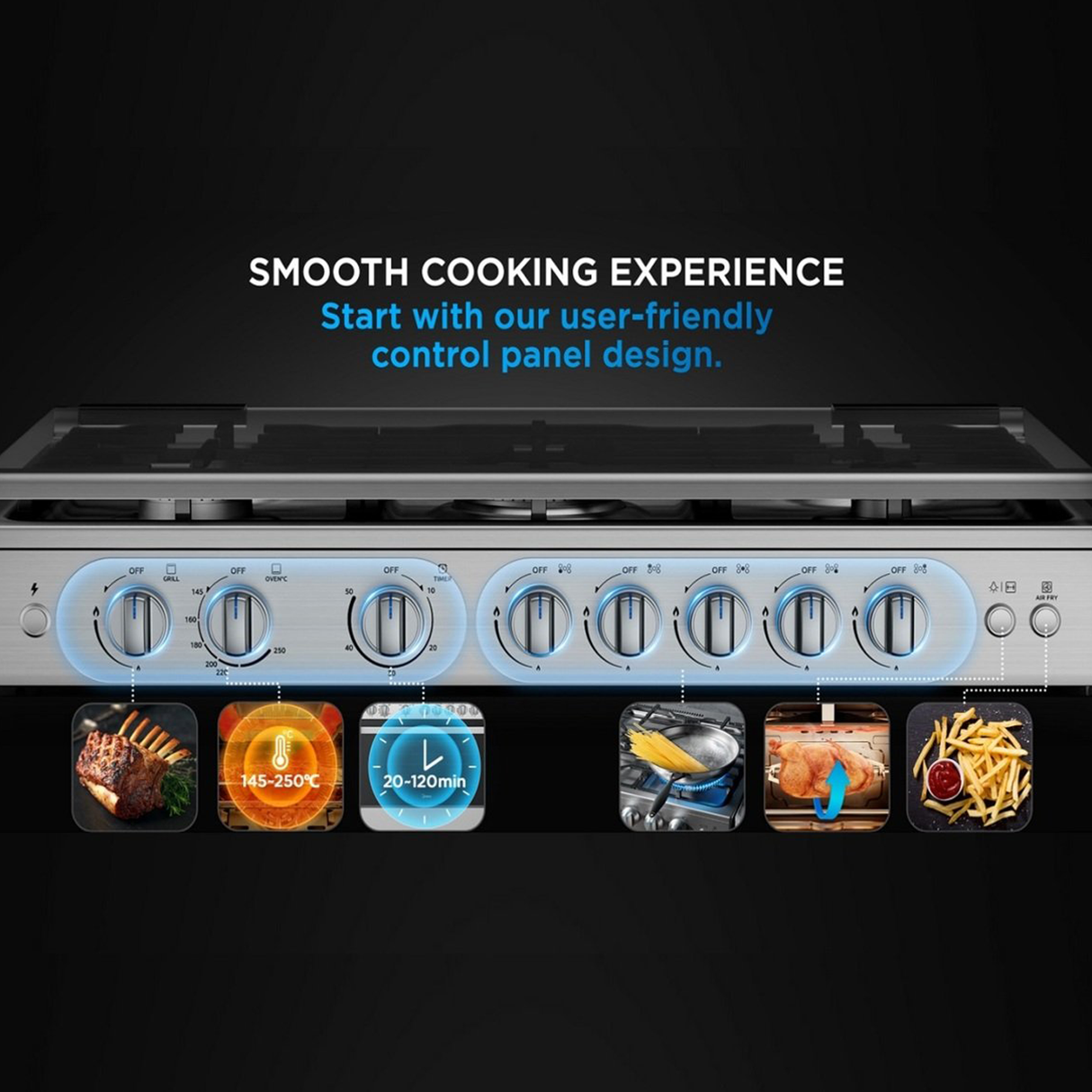 Midea 5 Burners 90x60cm Gas Cooker - Stainless Steel - Zayoom