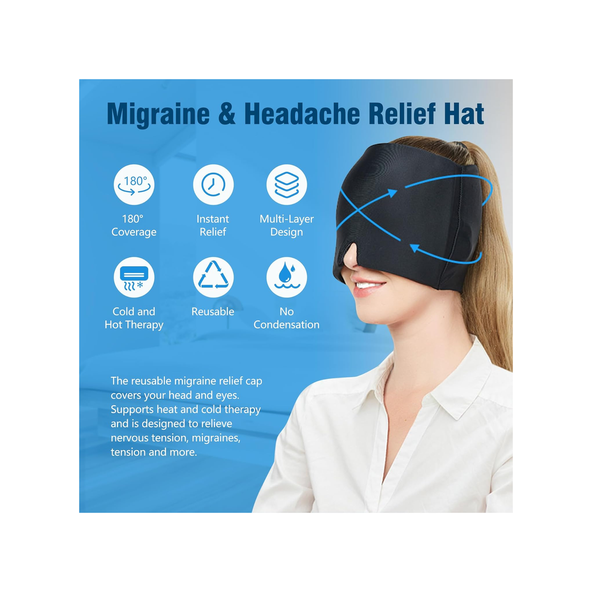 Migraine Relief Cap, Odorless Headache Relief Hat With Hot and Cold Therapy