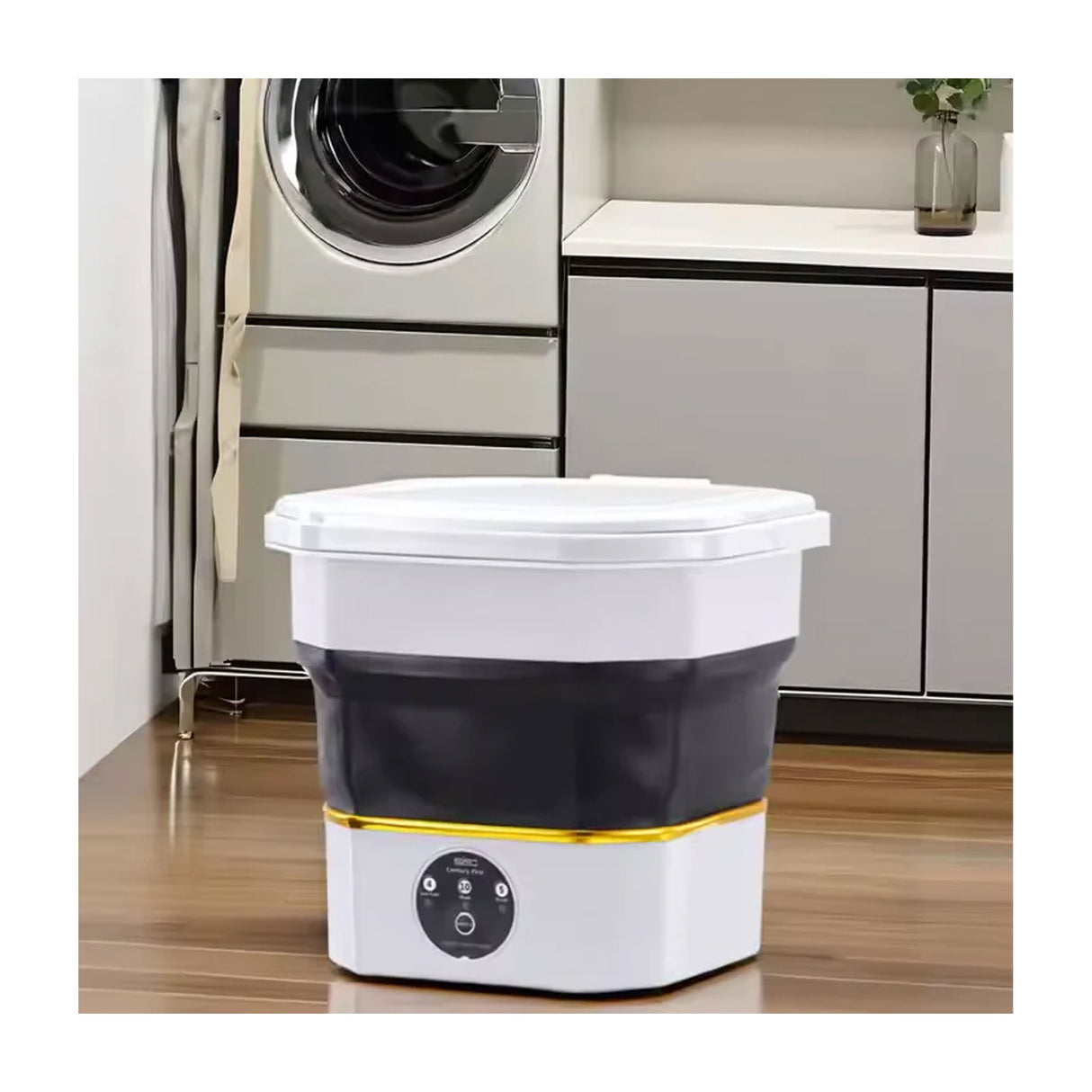 غسالة صغيرة قابلة للطي بتصميم مدمج للاستخدام المنزلي والخارجي - سعة 6.6 لتر - أسود