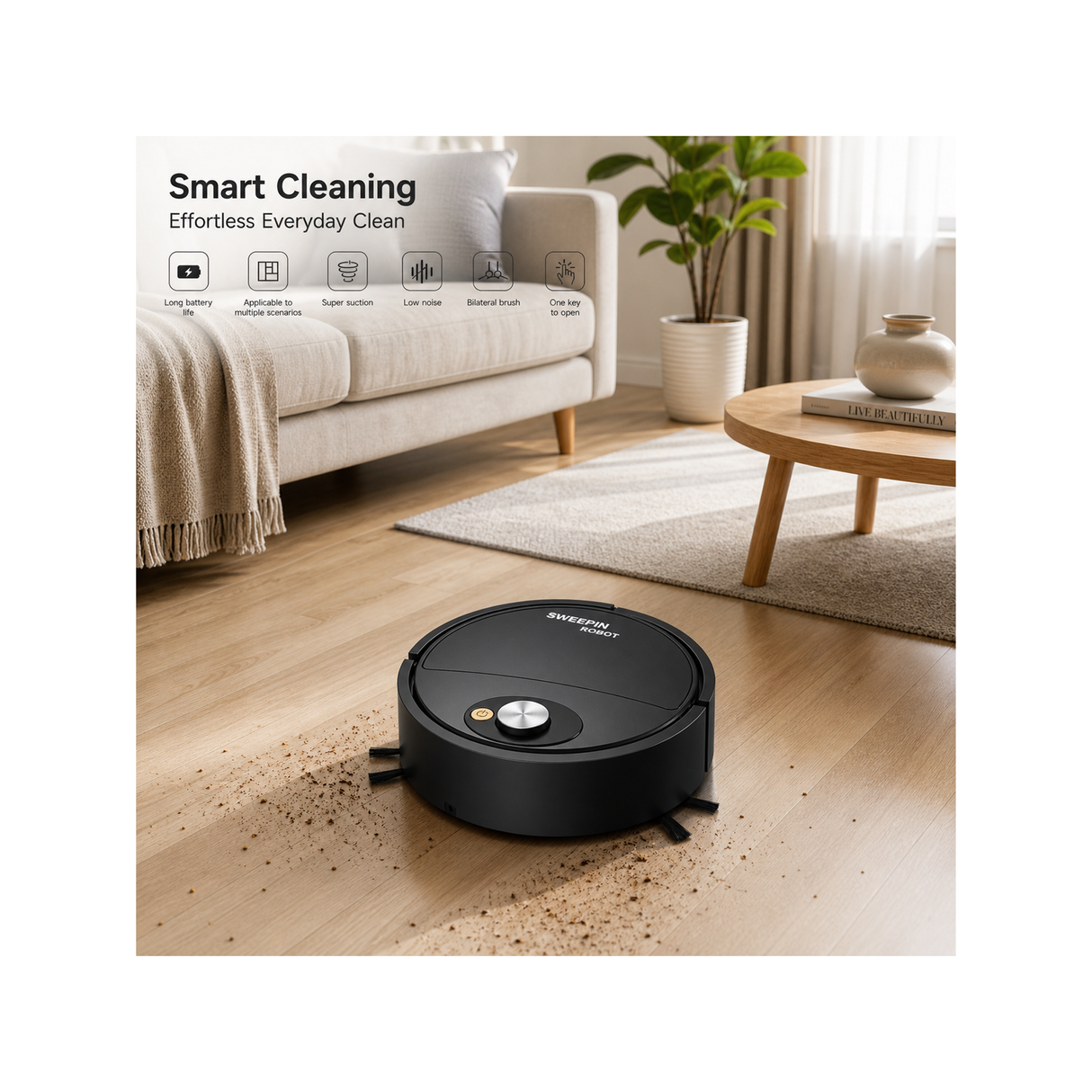 Mini Robotic Sweeping Cleaner – 3-in-1 Smart Cleaning Solution - Black