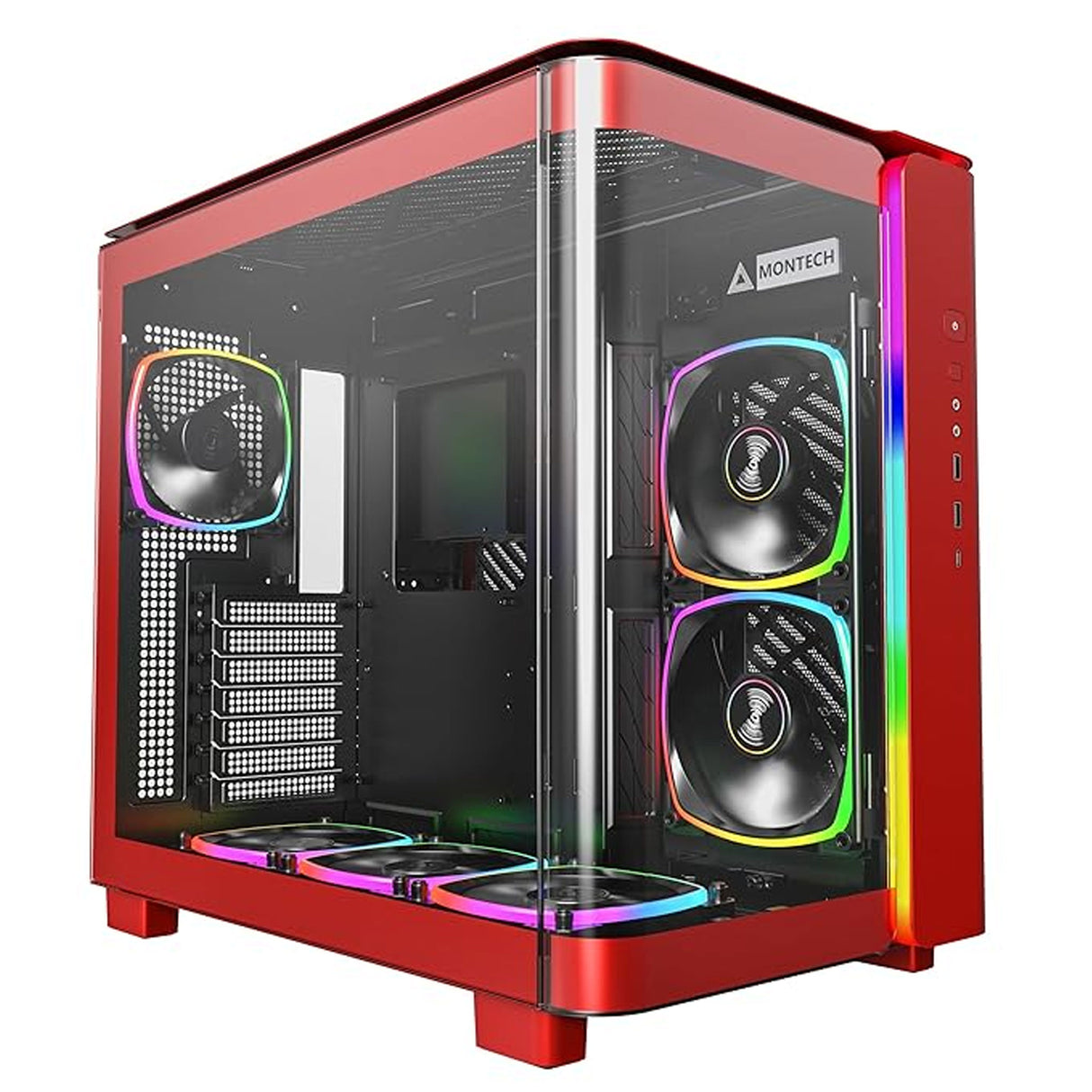Montech KING 95 Pro Curved Tempered Glass ATX Mid-Tower Gaming PC Case - Red (6 ARGB Fans Included)
