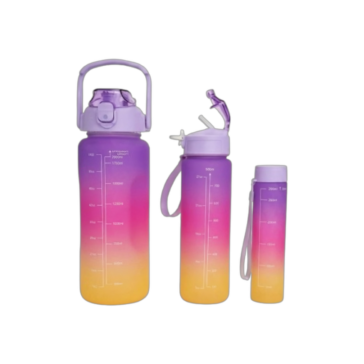 Motivational Water Bottle Set of 3pcs – 300ml - 900ml & 2000ml - Purple