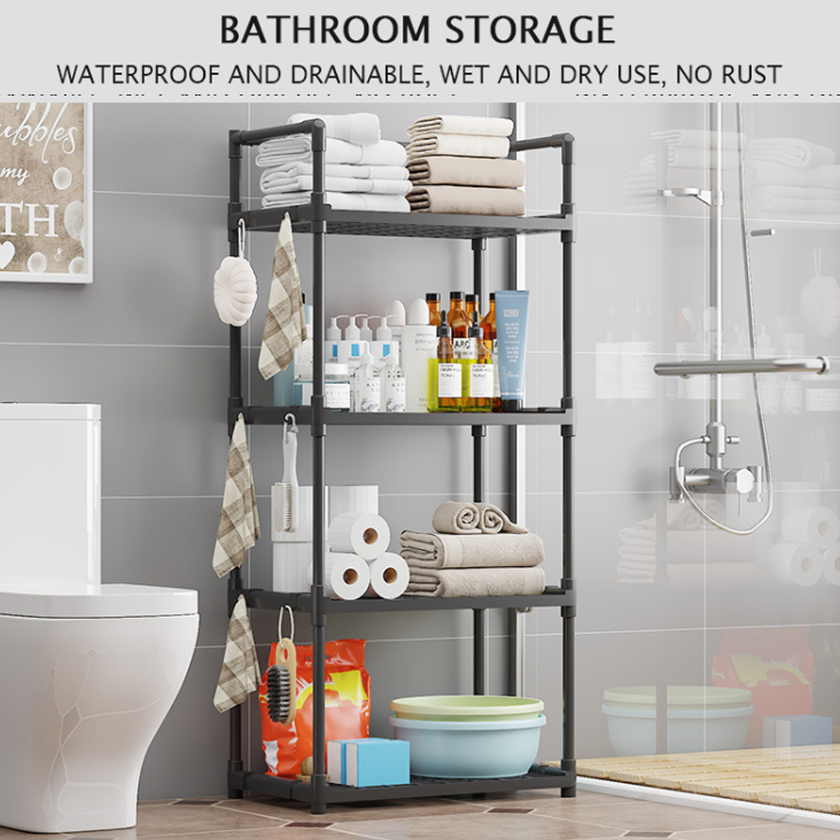 Multi-Functional Storage Rack for Kitchen, Bedroom, and Bathroom with Adjustable Shelves & Strong Load-Bearing Capacity
