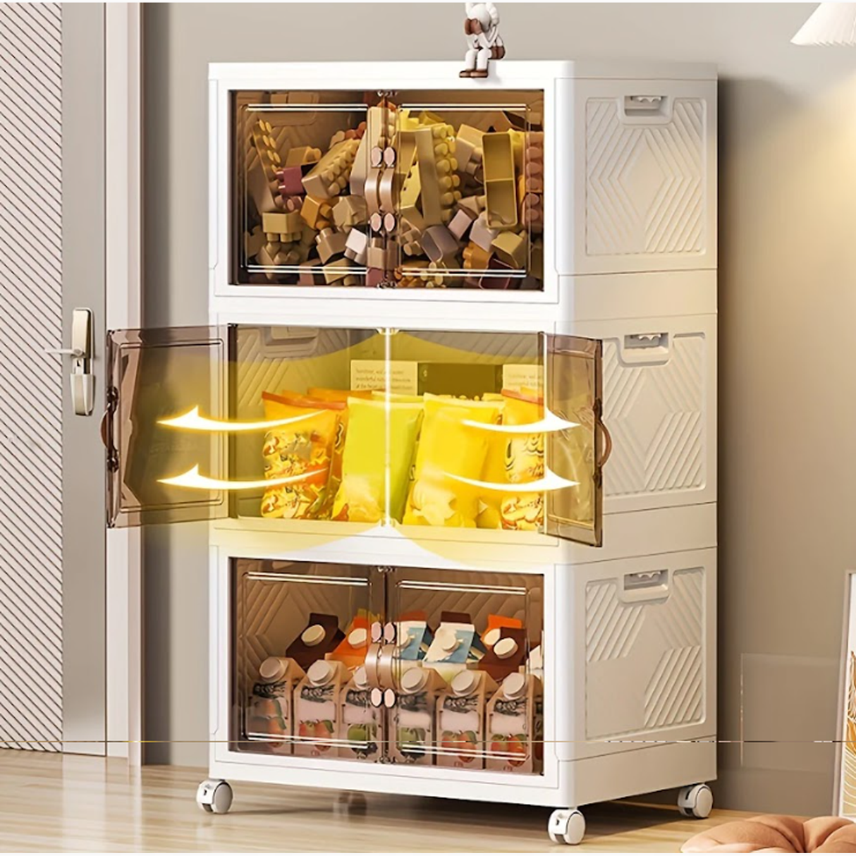 Multipurpose Multi Layer Foldable Stackable Storage Cabinet Box for Home, Bedroom, Kitchen, and Garage