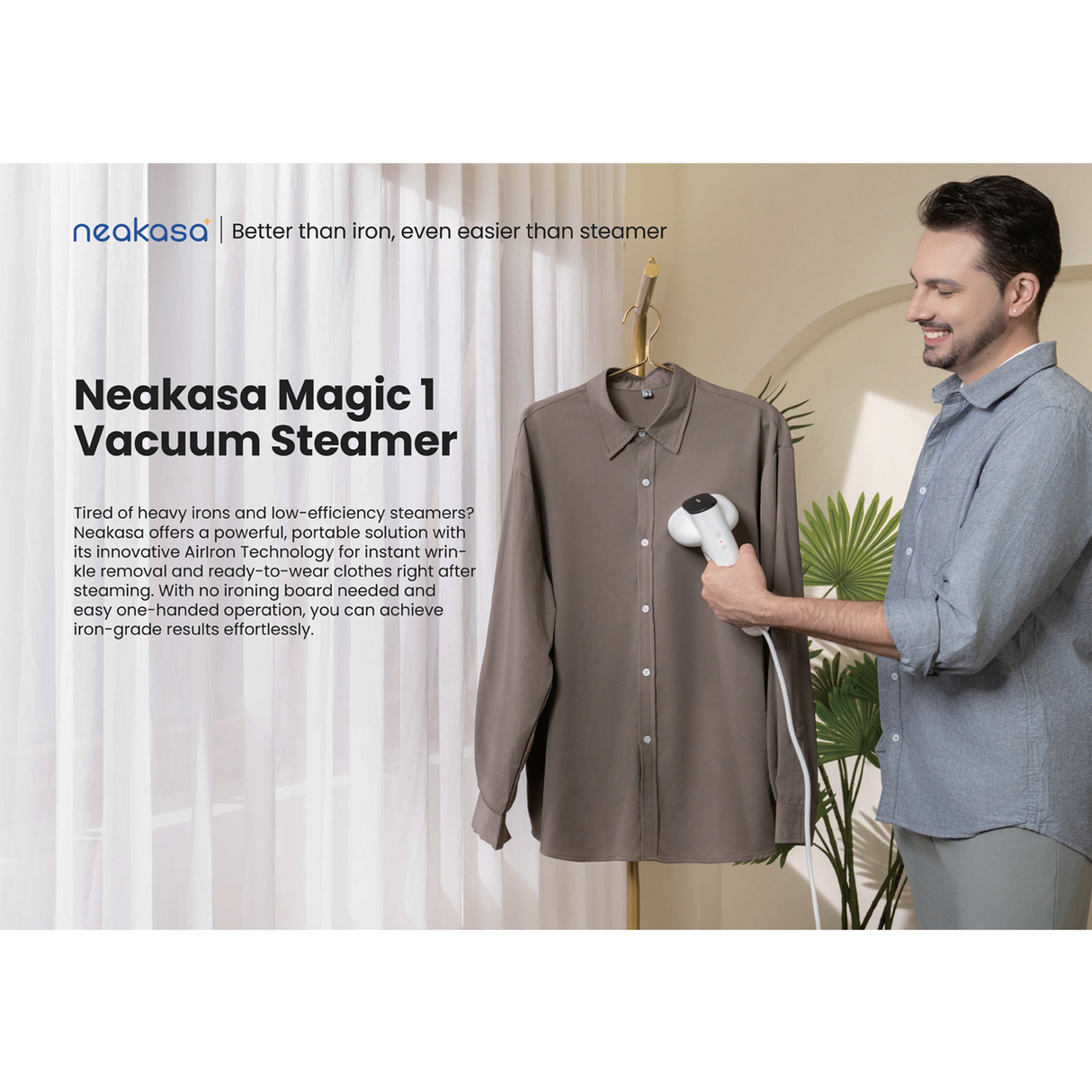 Neakasa Magic 1 Vacuum Steamer With AirIron Technology+Pawa Vertical Incense Clothing Burner - Brown