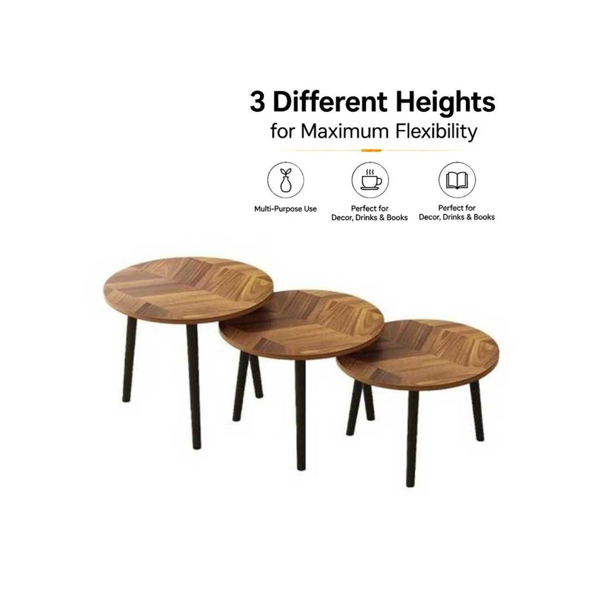 Nesting Wooden Coffee Tables - Set of 3