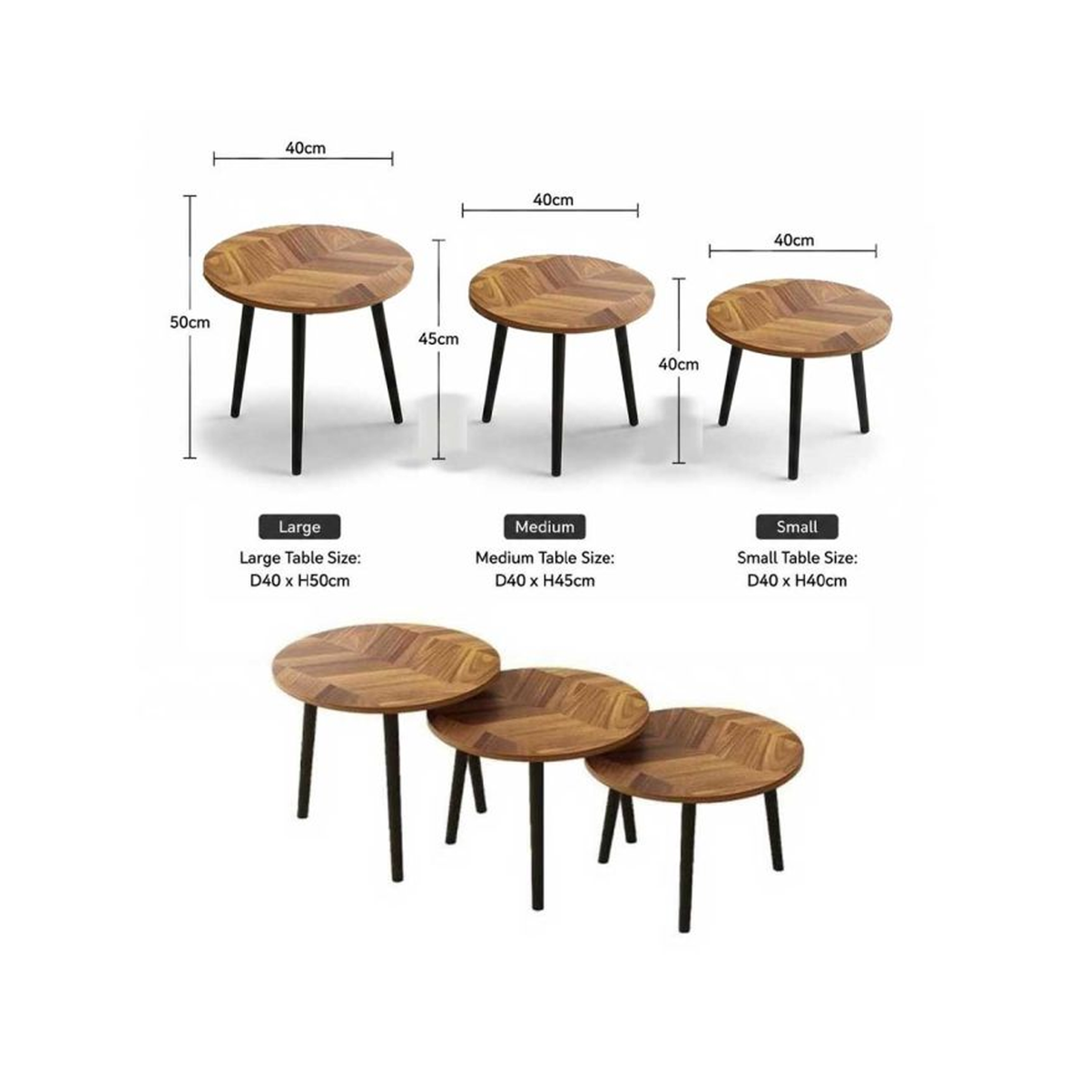 Nesting Wooden Coffee Tables - Set of 3