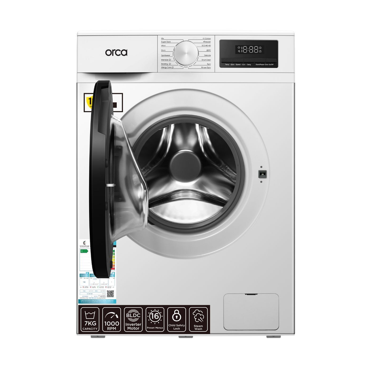 Orca Front Load Washing Machine 7KG 1000RPM BLDC - White