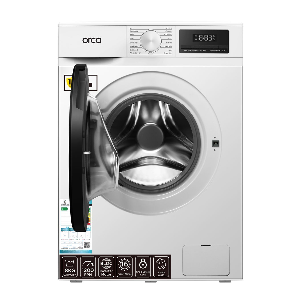 Orca Front Load Washing Machine 8KG 1200RPM BLDC - White