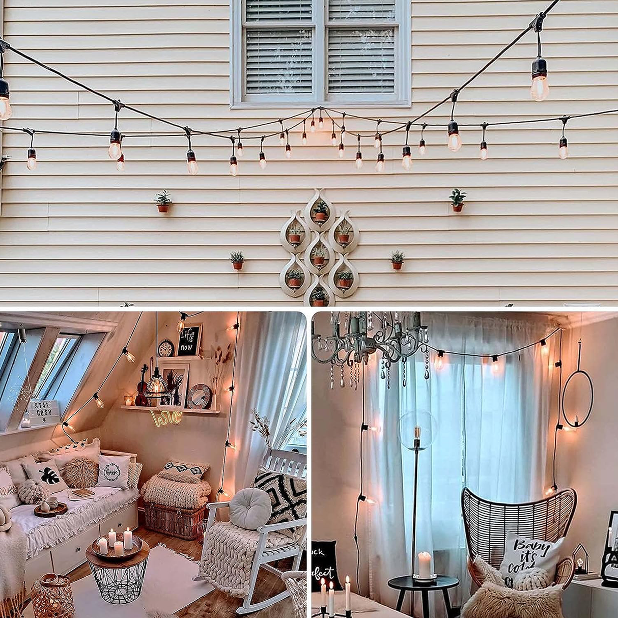 سلك إنارة خارجي لتعليق اللمبات يحتوي على 20 قاعدة لمبة - بطول 20 متر (المبات غير مشمولة)