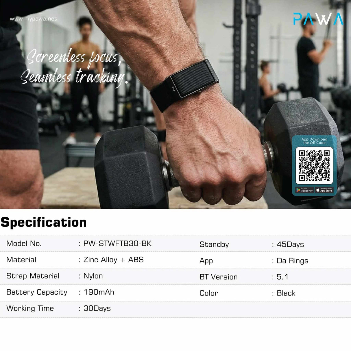 PAWA SprintFit Screenless Fitness Smart Bracelet