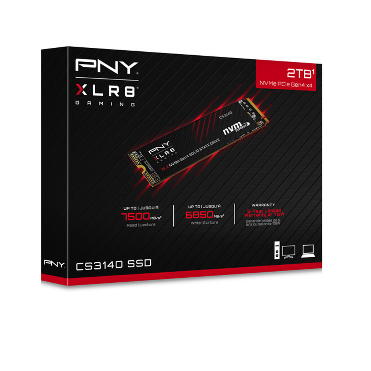 PNY XLR8 CS3140 2TB M.2 2280 PCIe Gen4X4 NVMe Internal SSD