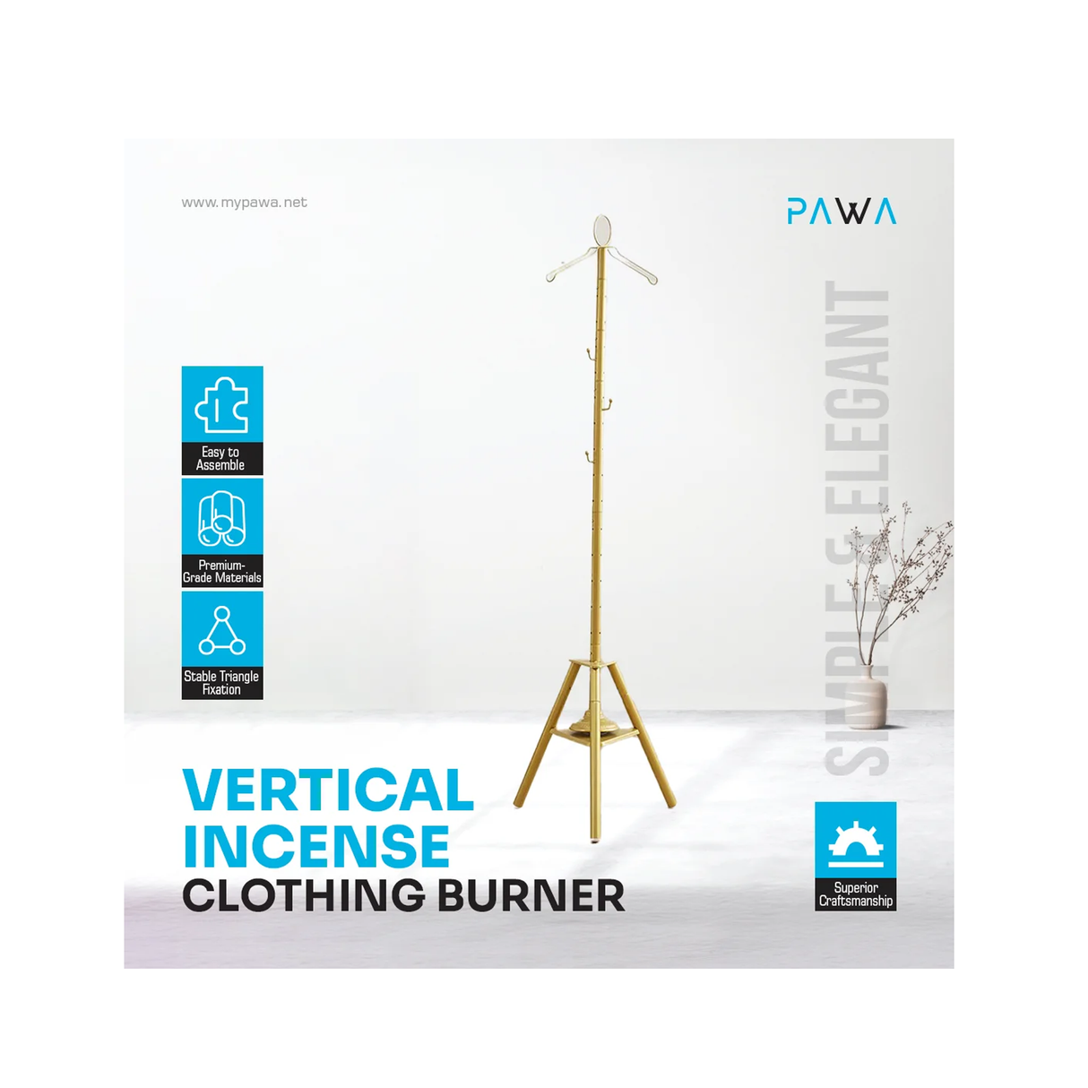 Pawa Vertical Incense Clothing Burner - Gold