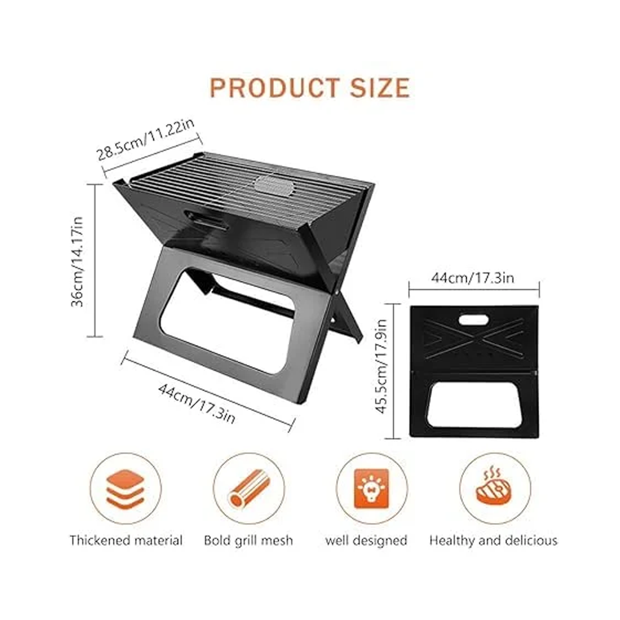 شواية فحم محمولة، موفرة للمساحة وقابلة للطي للباربيكيو