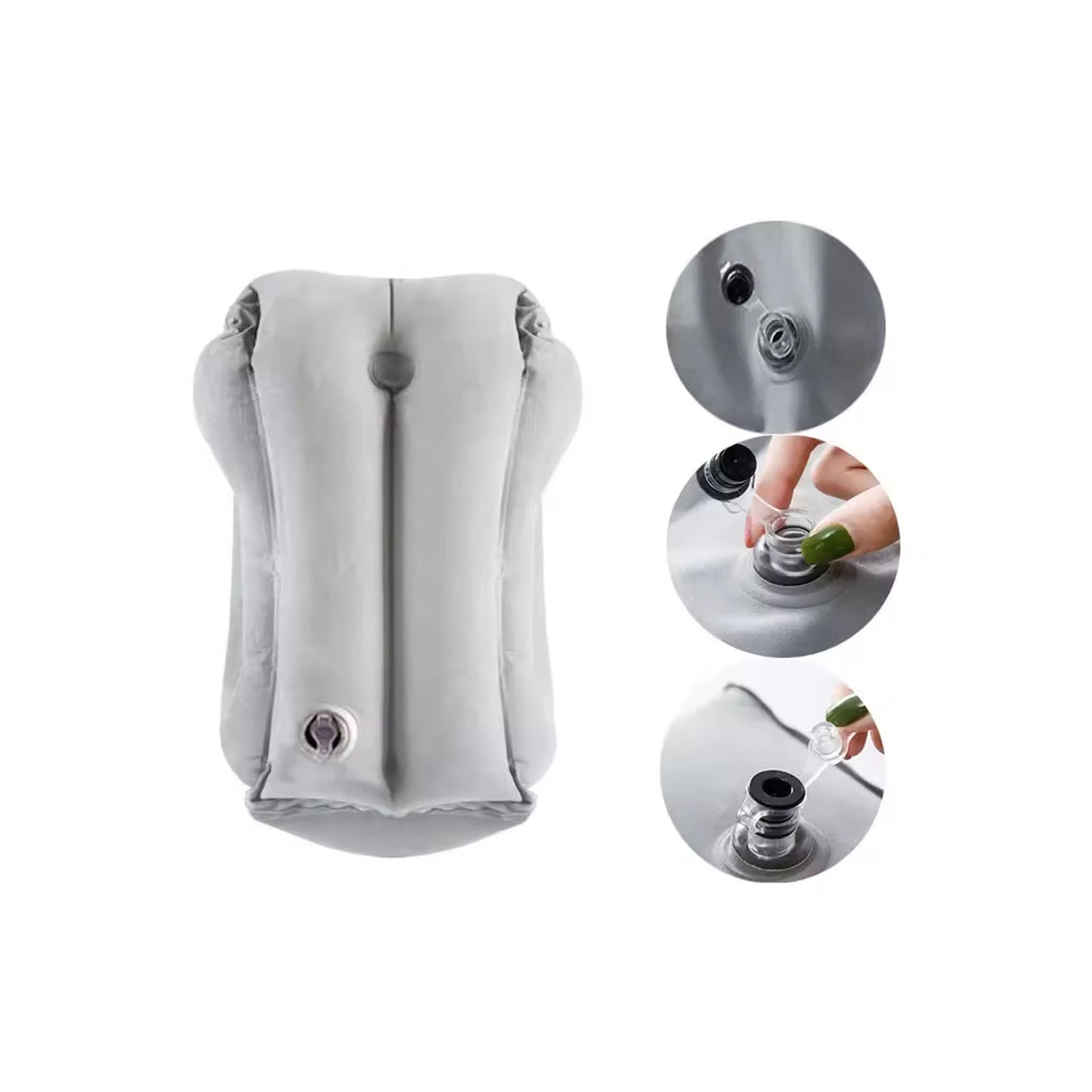 وسادة سفر قابلة للنفخ للرقبة والرأس - رمادي