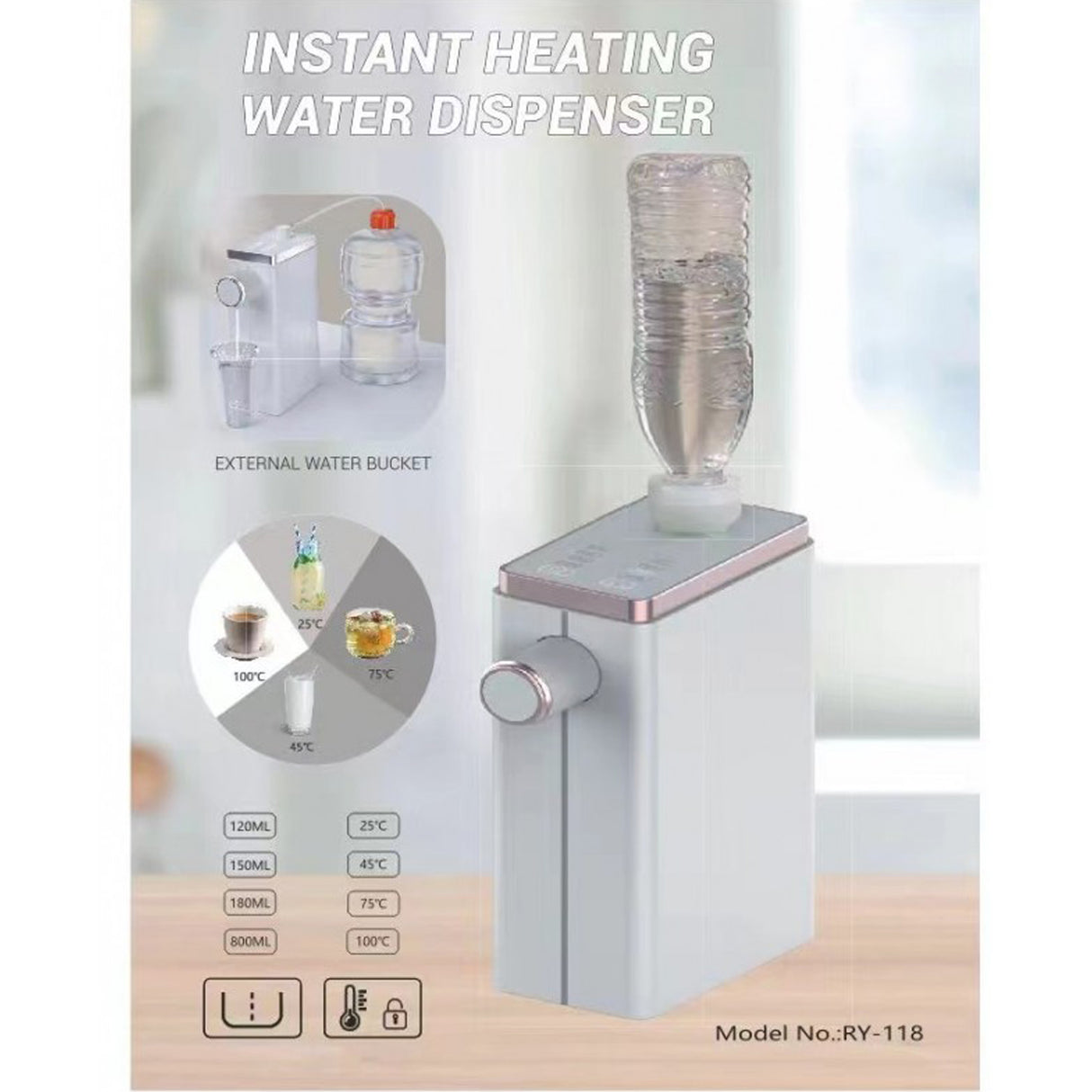 موزع ماء ساخن فوري محمول مع خاصية التحكم في درجة الحرارة