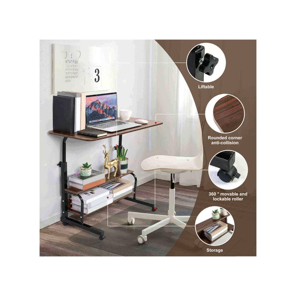 Portable Multiuse Adjustable Table - Brown