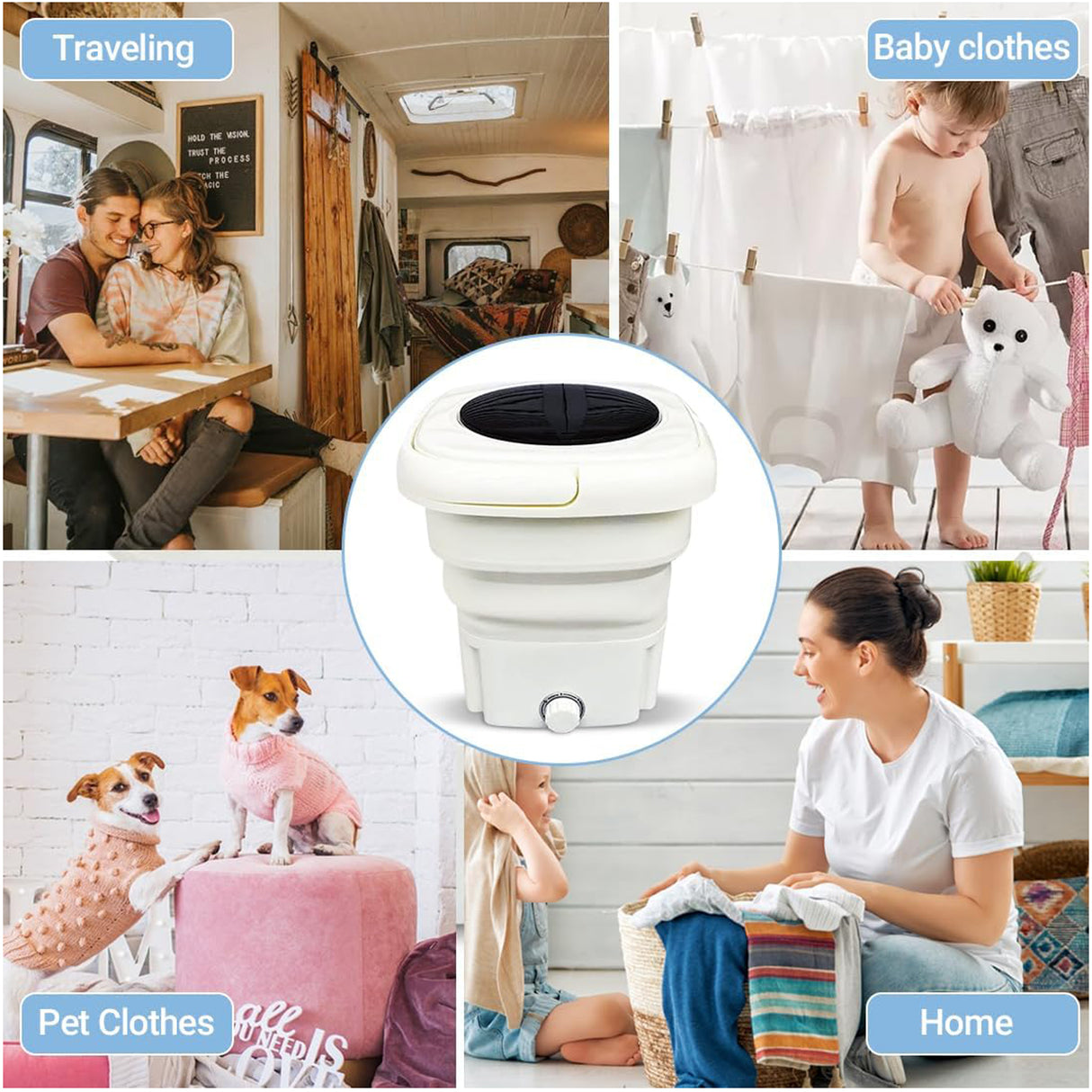غسالة محمولة قابلة للطي مع مجفف – بقدرة 50 واط - ألوان متنوعة