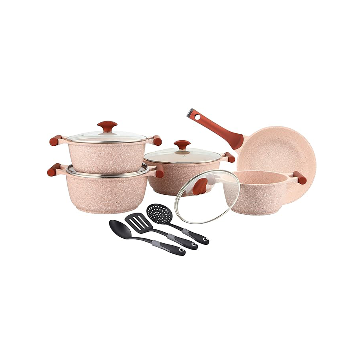 برستيج إسينشالز طقم أواني طهي جرانيت – 12 قطعة – وردي