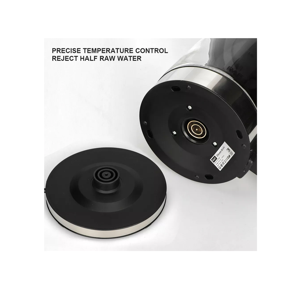 راف 0.8 لتر + 2 لتر 2 في 1 غلاية سماور كهربائية مزدوجة الزجاج مع قاعدة طاقة دوارة 360° للتسخين الفوري