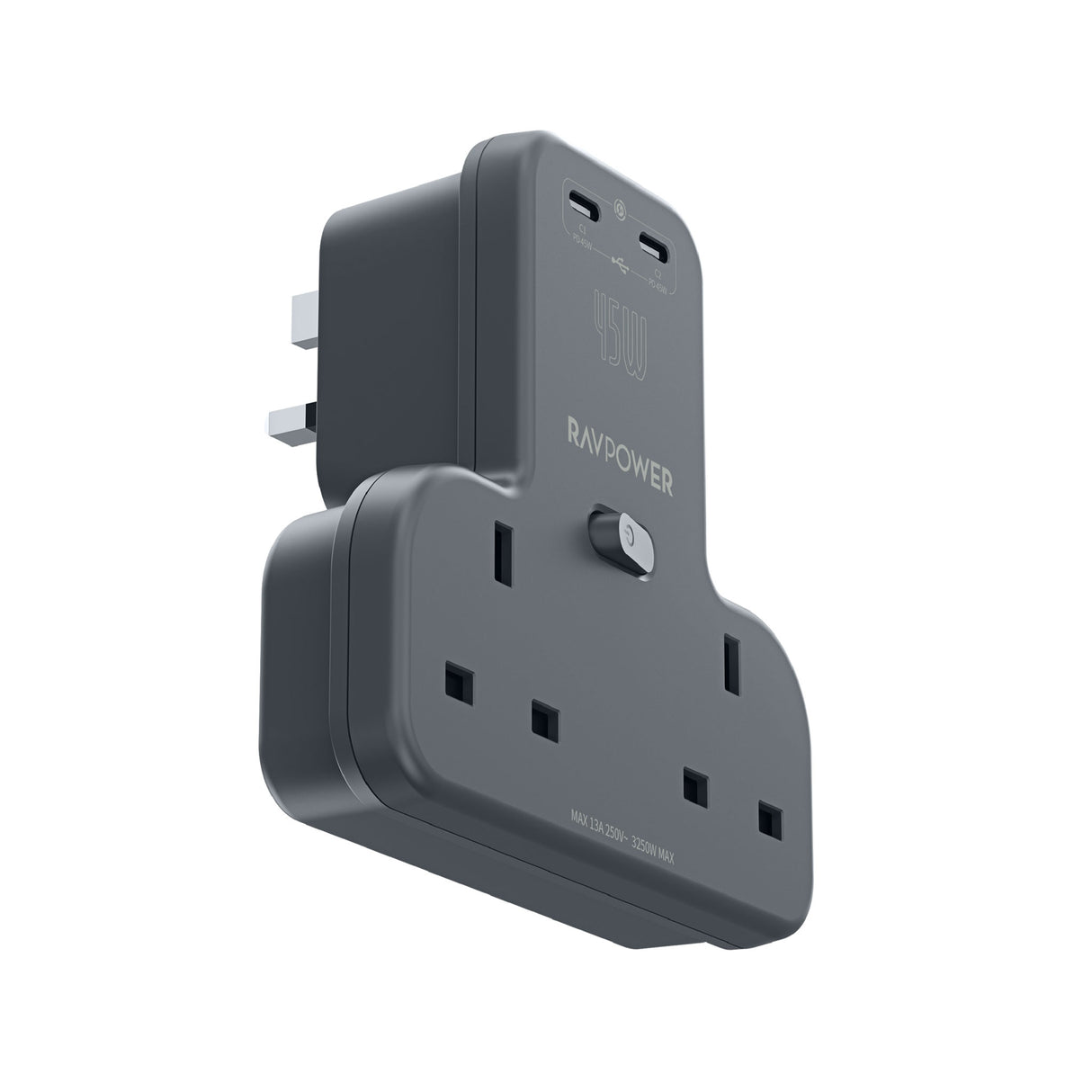 RAVPower RP-PC1065 GaN 45W Power Outlet Extender With 2 AC Outlets and 2 USB-C