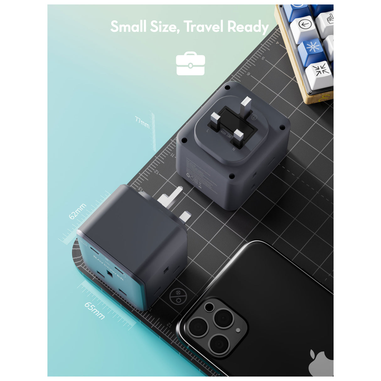 RAVPower RP-PC1066 - GaN 45W Power Outlet Extender With 3 AC Outlets and 2 USB-C