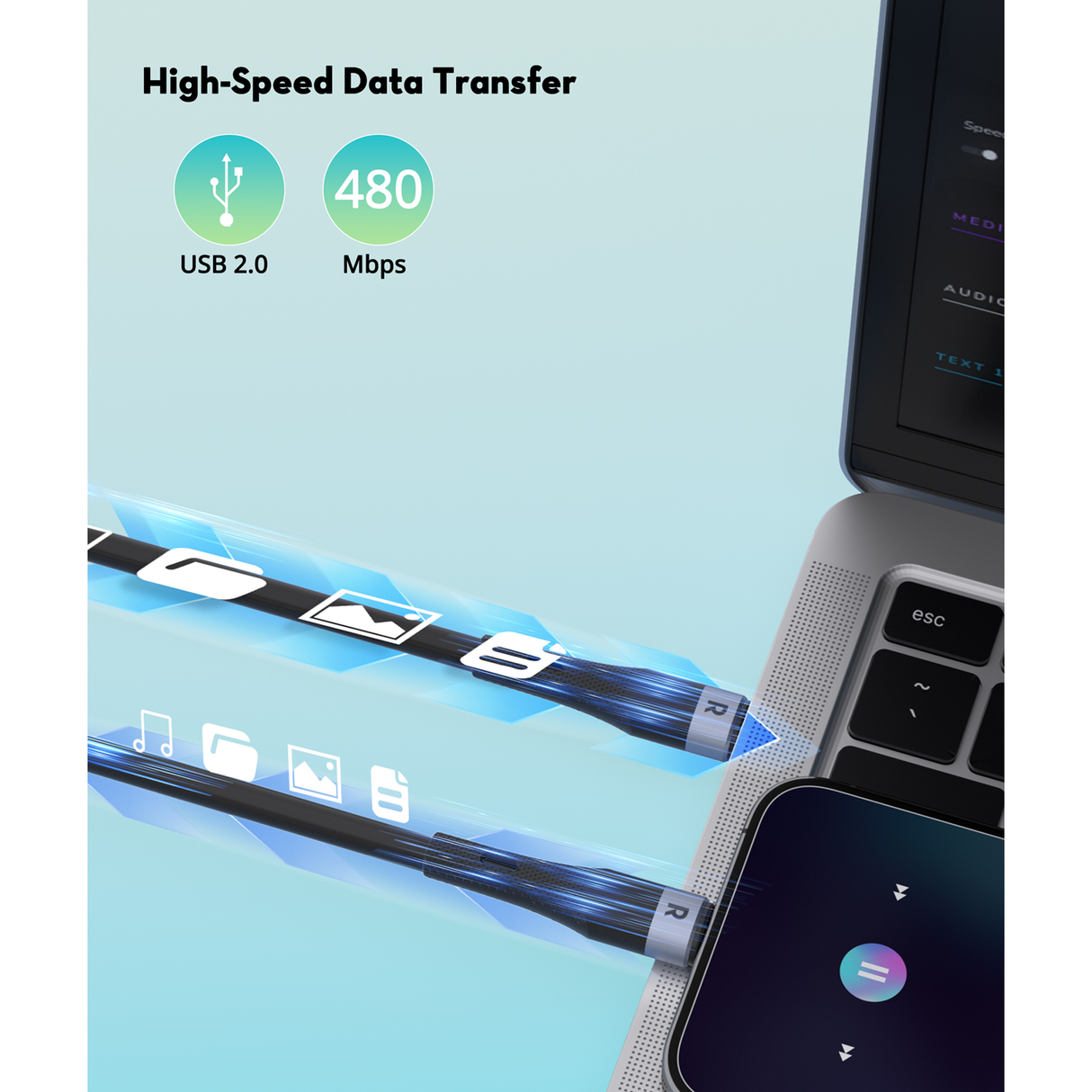 راف باور كابل سي-سي 60 واط RP-CB1038 بطول 1 متر – أسود