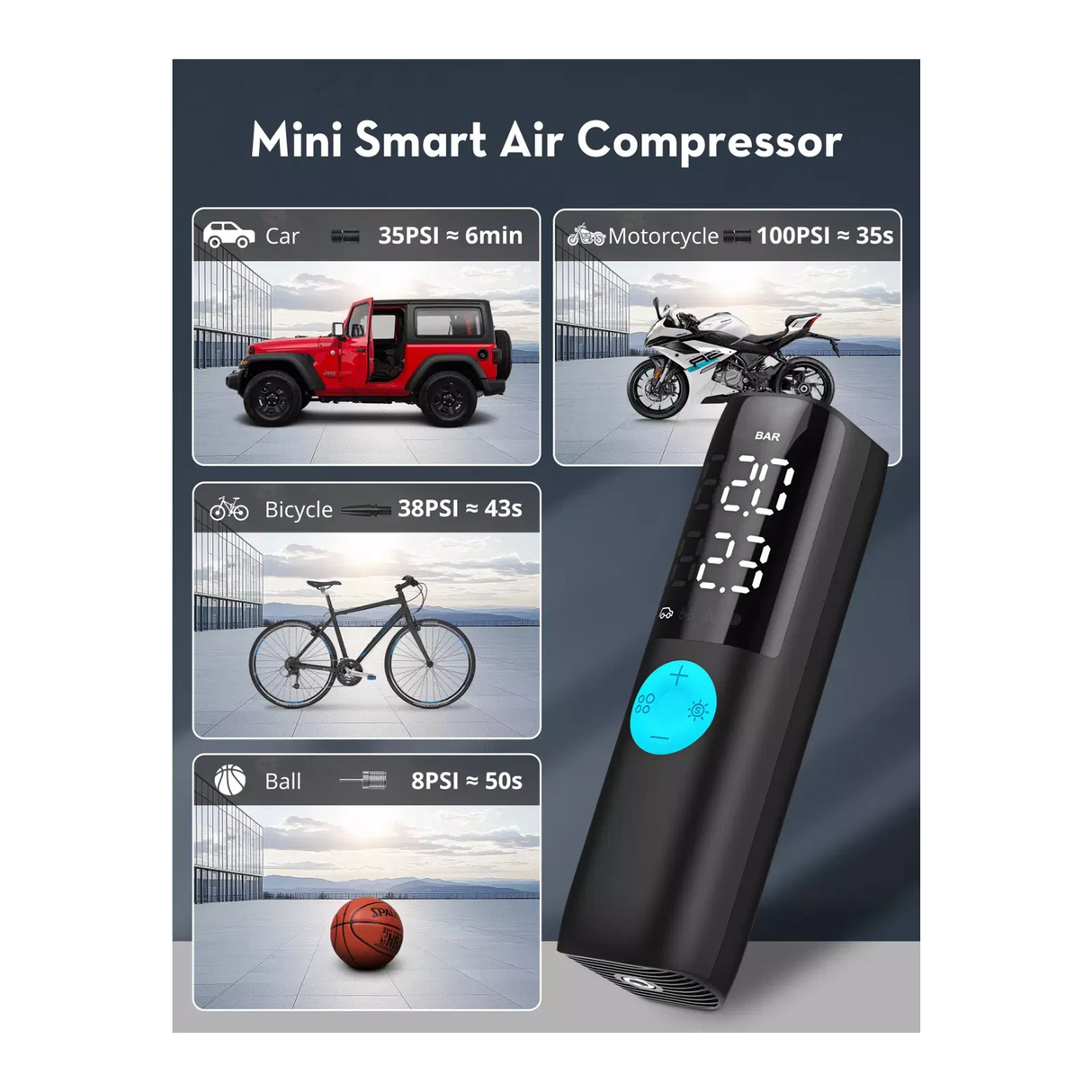 راف باور RP-PC1084 منفاخ إطارات سمارت للسيارة – أسود