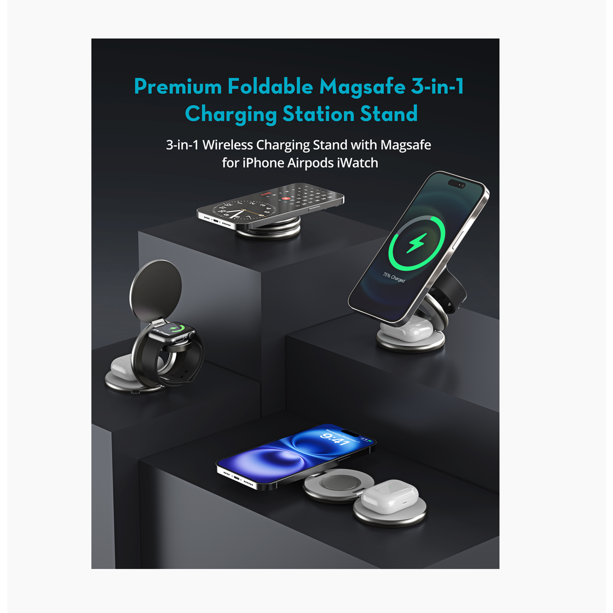 Ravpower Rp-Wc1008 Premium Foldable 3 In 1 Wireless Charger 15W - Gray