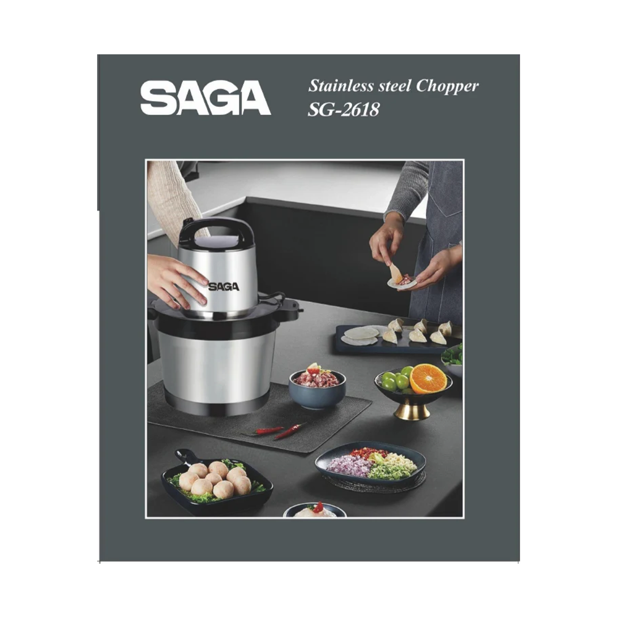 ساجا مفرمة طعام بأربع شفرات من الفولاذ المقاوم للصدأ وتحكم ثنائي السرعة سعة 8 لتر - SG-2618