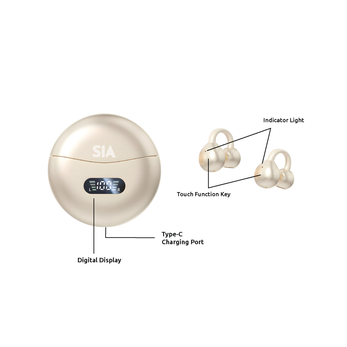 SIA True Wireless Stereo Mini Air Flow Buds - Bige - Zayoom