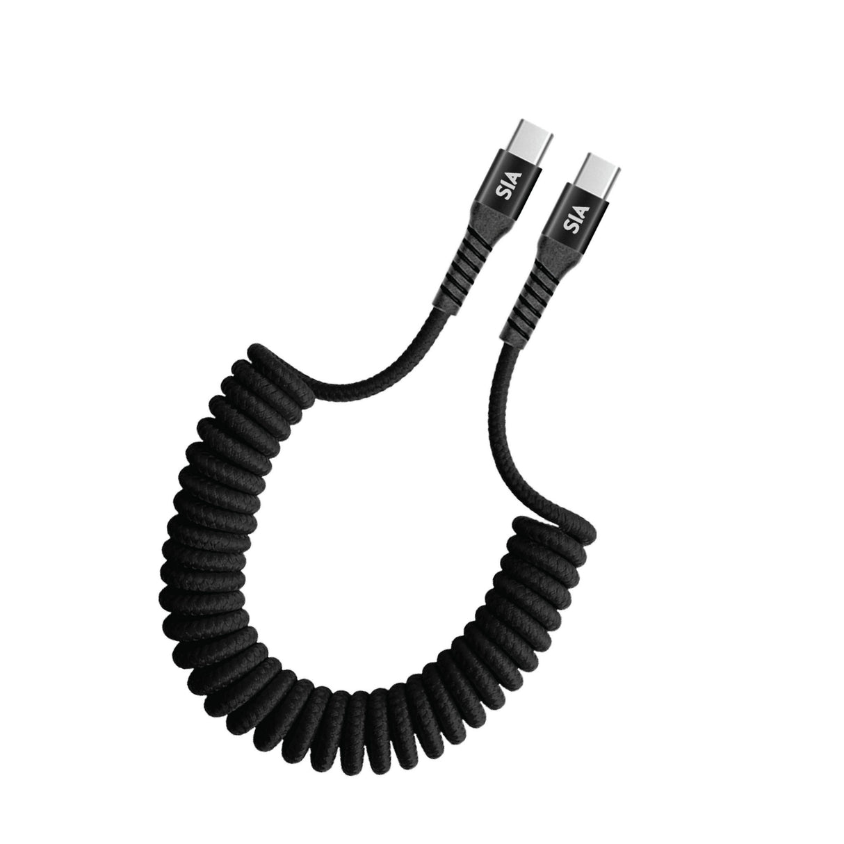 SIA Braided Retractable Type-C To Type-C Cable 1.2m 60W Black