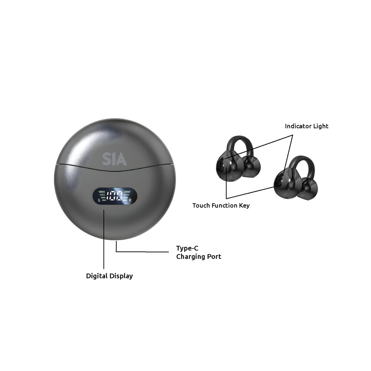SIA True Wireless Stereo Mini Air Flow Buds - Black - Zayoom