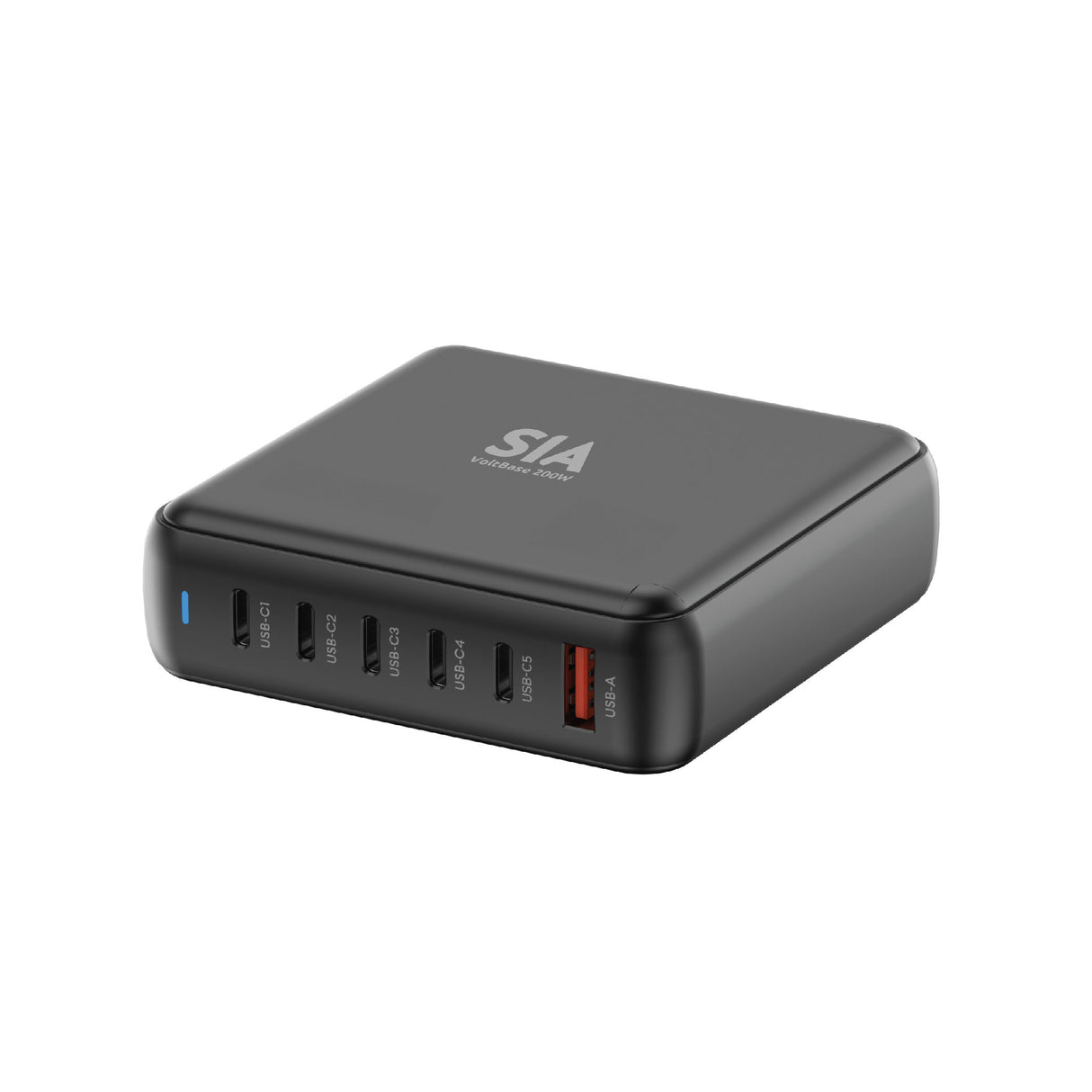 SIA Desktop Charger Gan PD/PPS/QC 200W With 5 Tpye-C Ports And 1 USB-A Port - Black -Uk