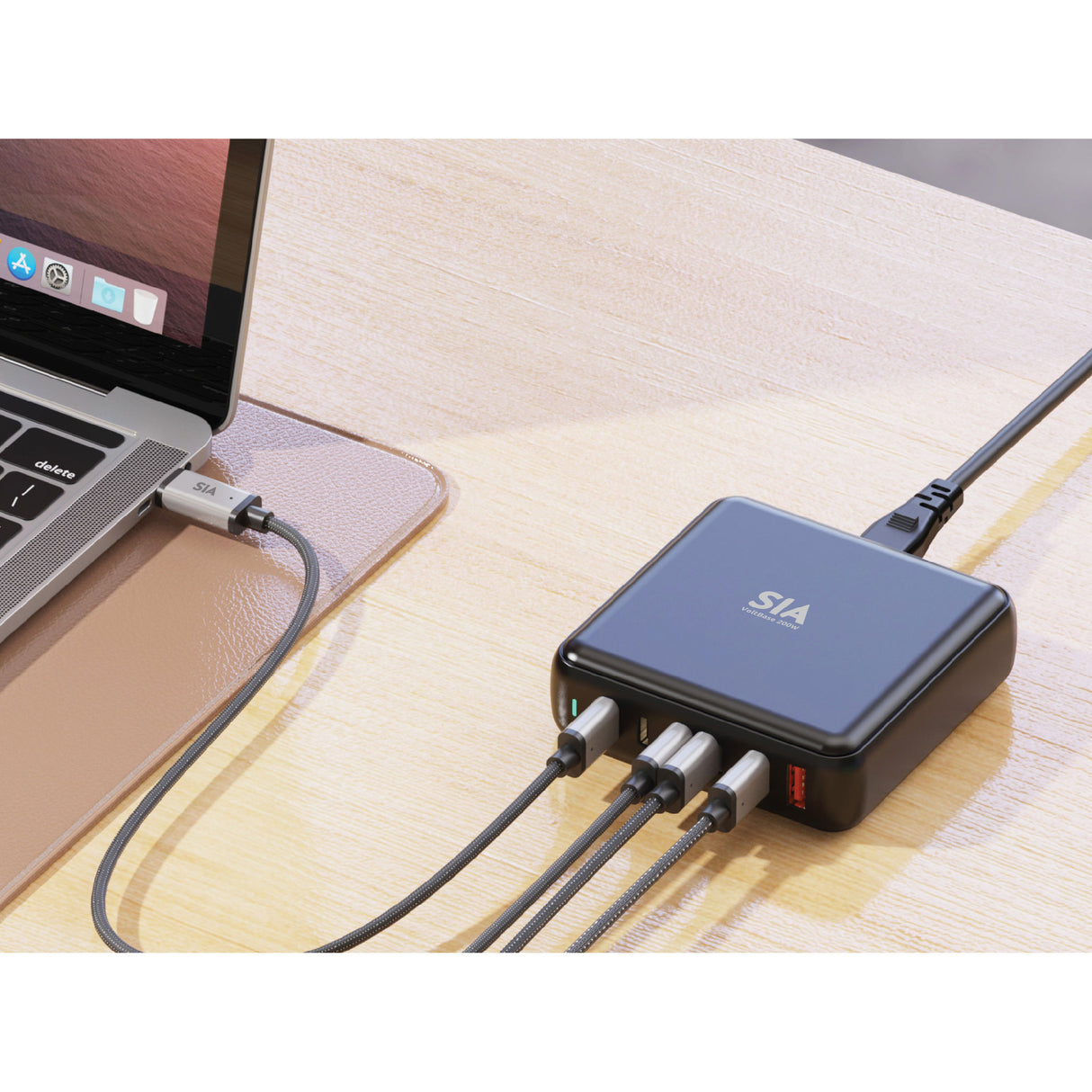 SIA Desktop Charger Gan PD/PPS/QC 200W With 5 Tpye-C Ports And 1 USB-A Port - Black -Uk