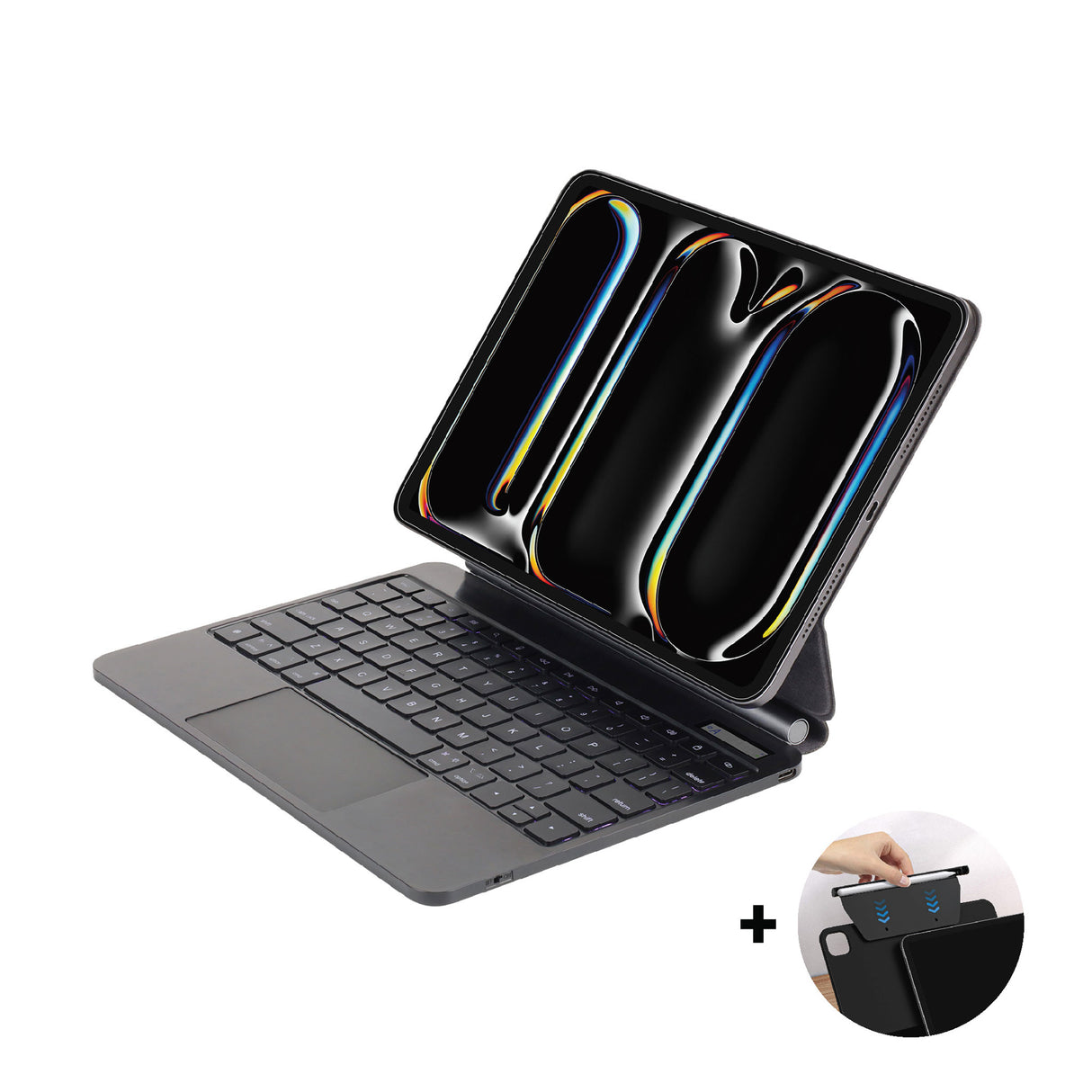 SIA Metal Magnetic Keyboard Pro 6 lines layout for iPad pro 13 Inch 2024 With Pencil Holder - Black AR/ENG