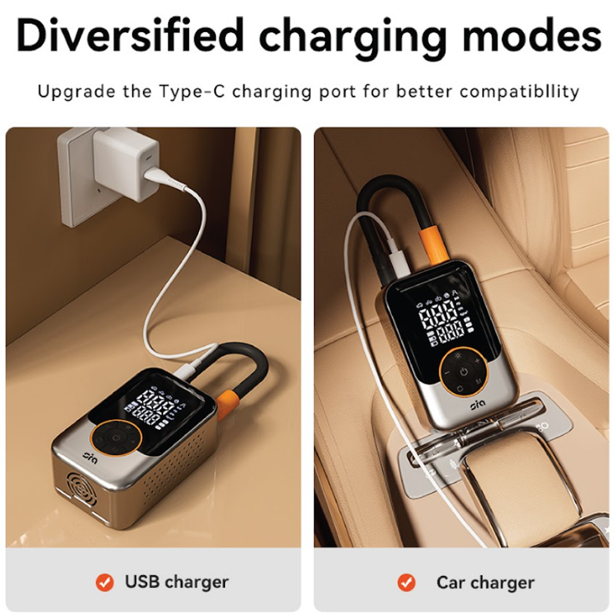 سيا مضخة هواء كهربائية مزدوجة الاستخدام لاسلكية مع شاشة رقمية ومدخل USB