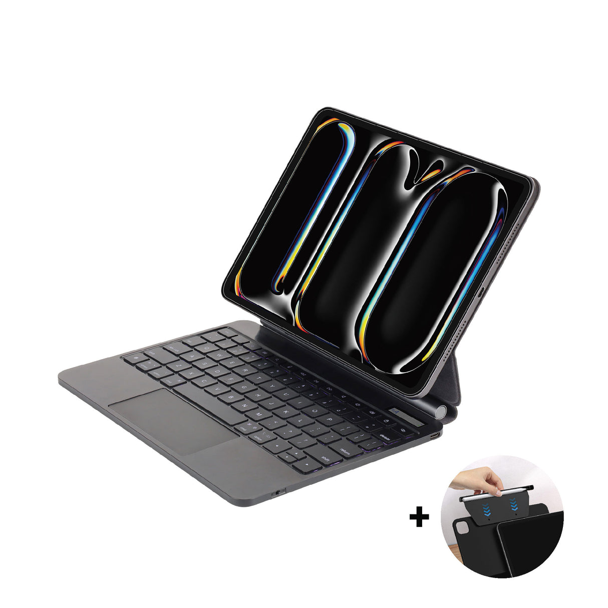 SIA Metal Magnetic Keyboard Pro 6 lines layout for iPad pro 11 Inch 2024 With Pencil Holder - Black AR/ENG
