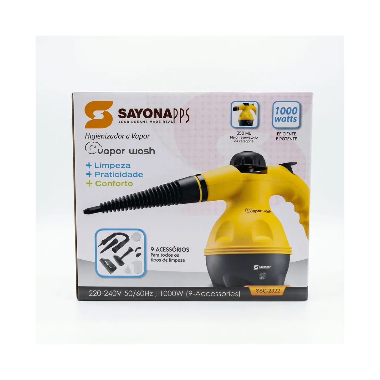 Sayona pps 1000W High-Pressure Handheld Steam Cleaner – With 9 Cleaning Attachments